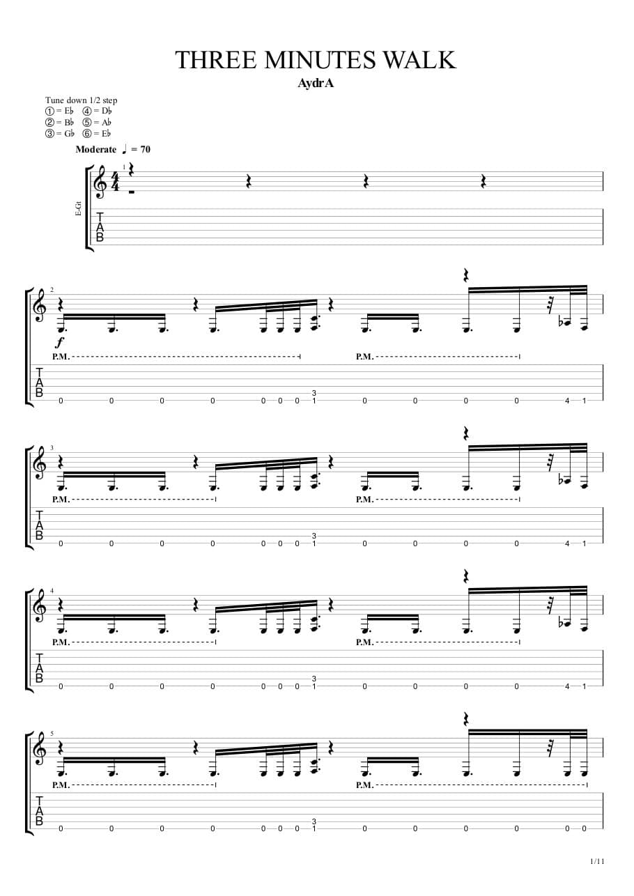 Three Minutes Walk — Guitar 1, first page