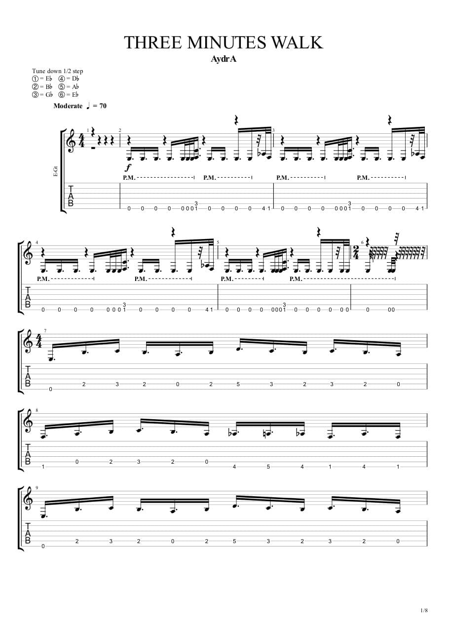 Three Minutes Walk — Guitar 2, first page