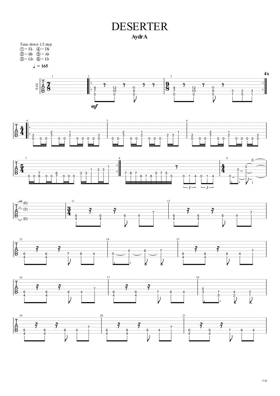 Deserter — Guitar 1, first page