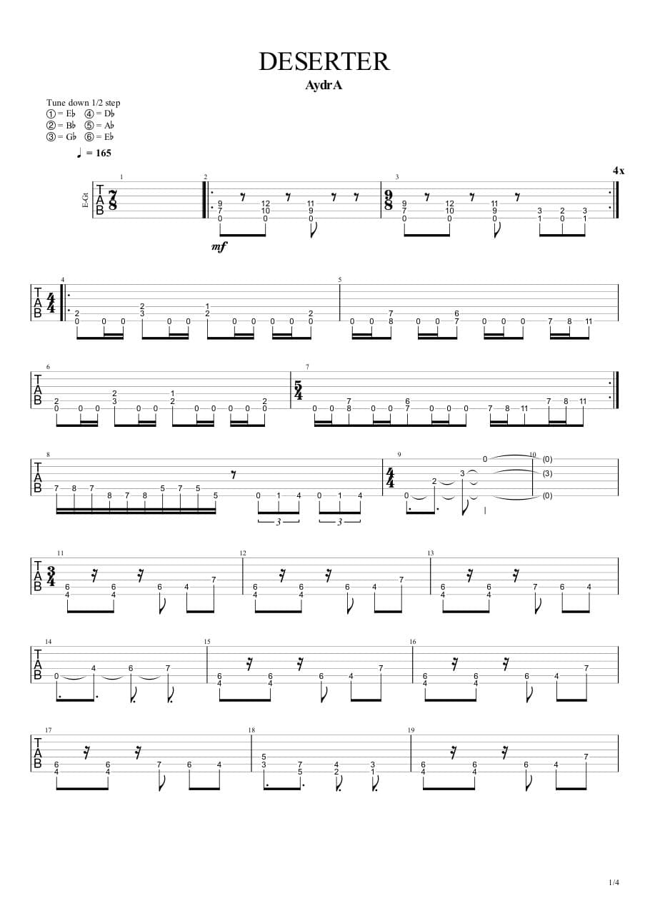 Deserter — Guitar 2, first page