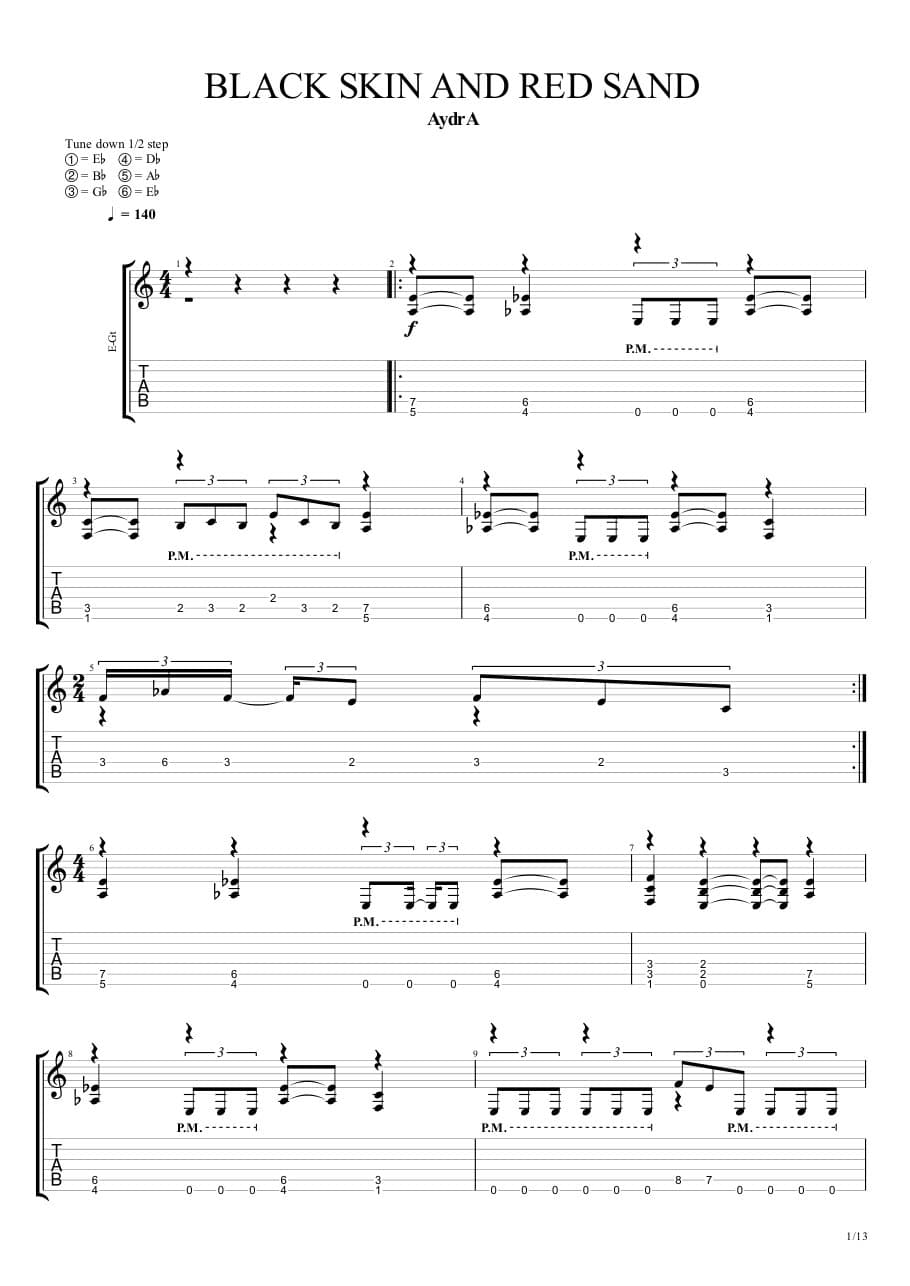 Black Skin and Red Sand — Guitar 1, first page