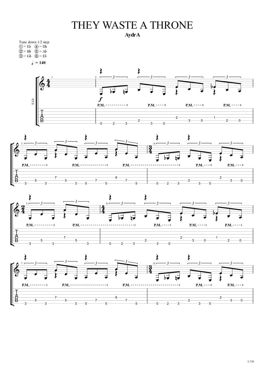 They Waste a Throne — Guitar 1, first page