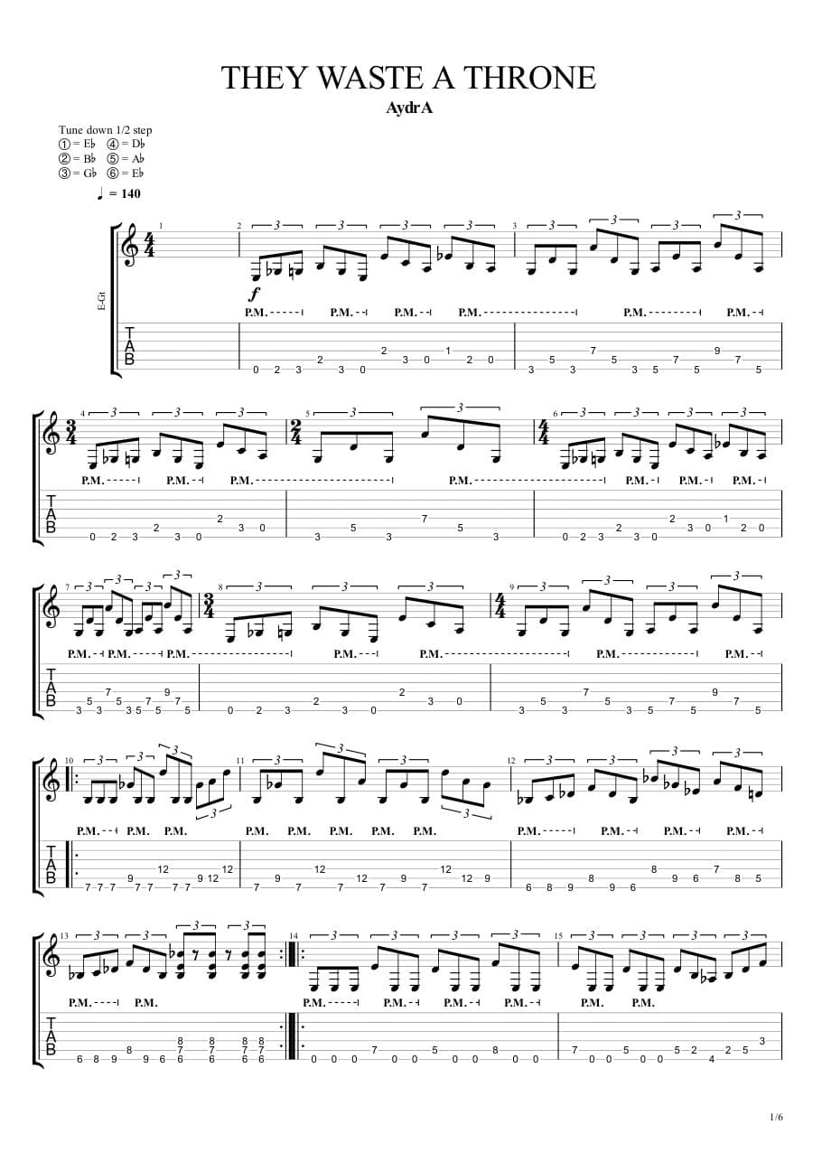 They Waste a Throne — Guitar 2, first page