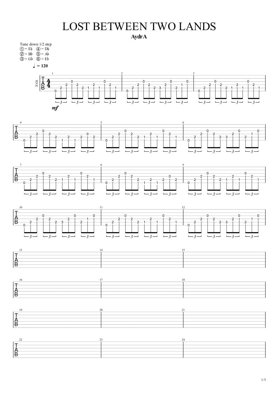 Lost Between Two Lands — Clean guitar, first page