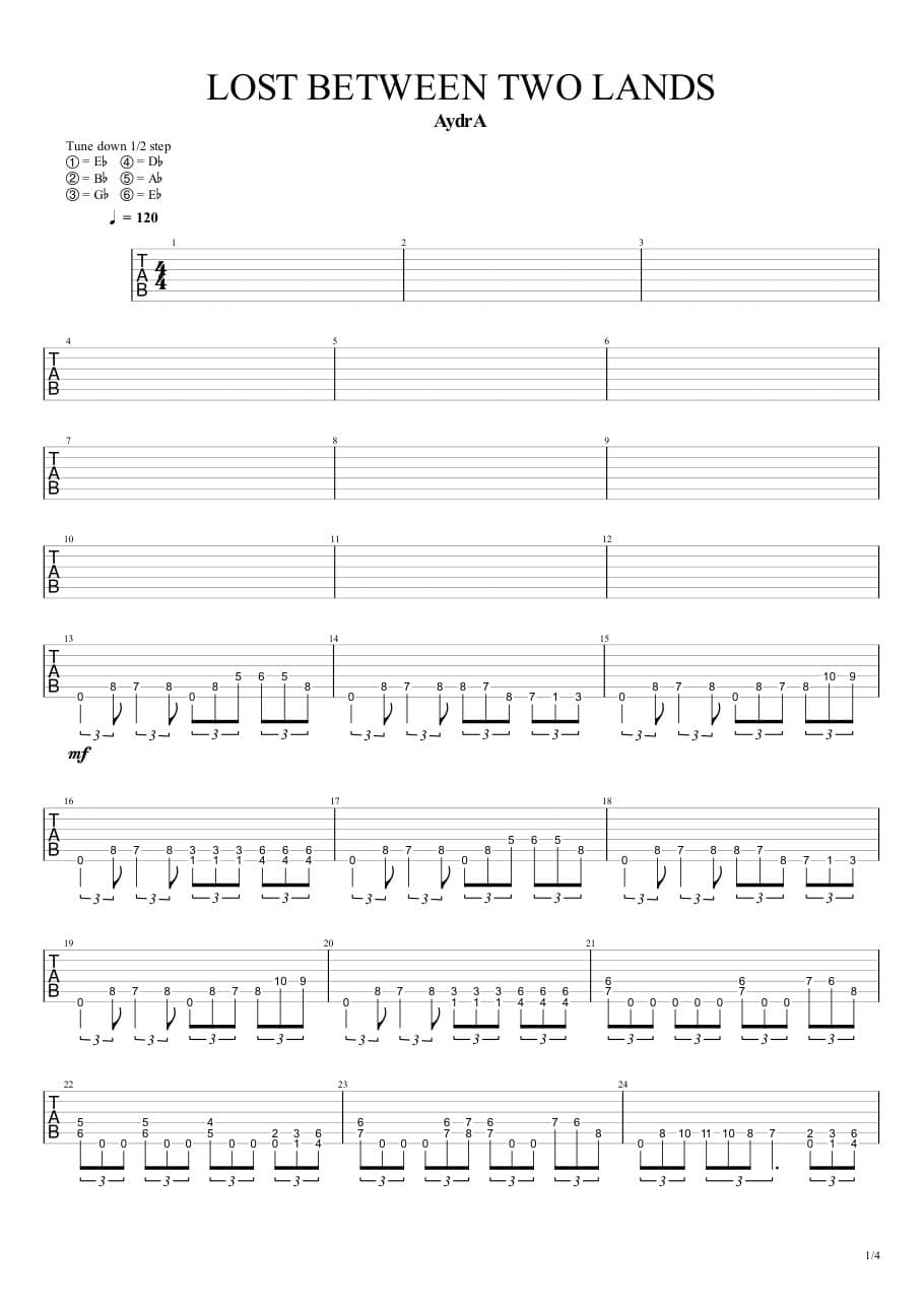 Lost Between Two Lands — Guitar 1, first page