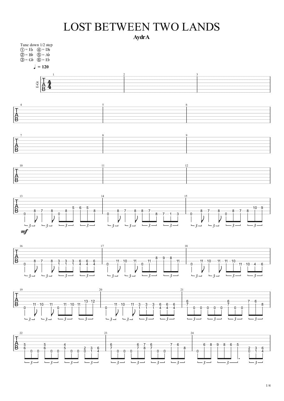 Lost Between Two Lands — Guitar 2, first page