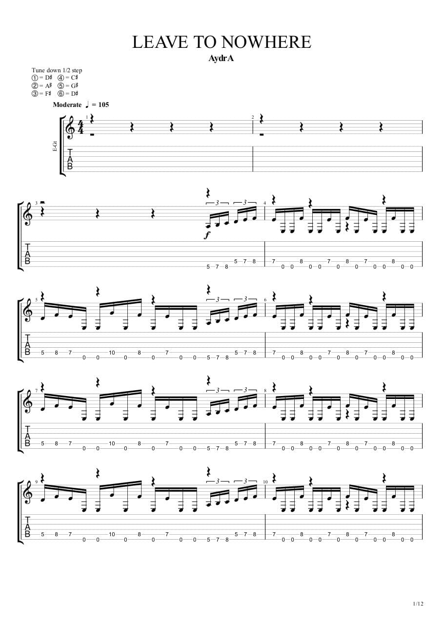Leave to Nowhere — Guitar 1, first page