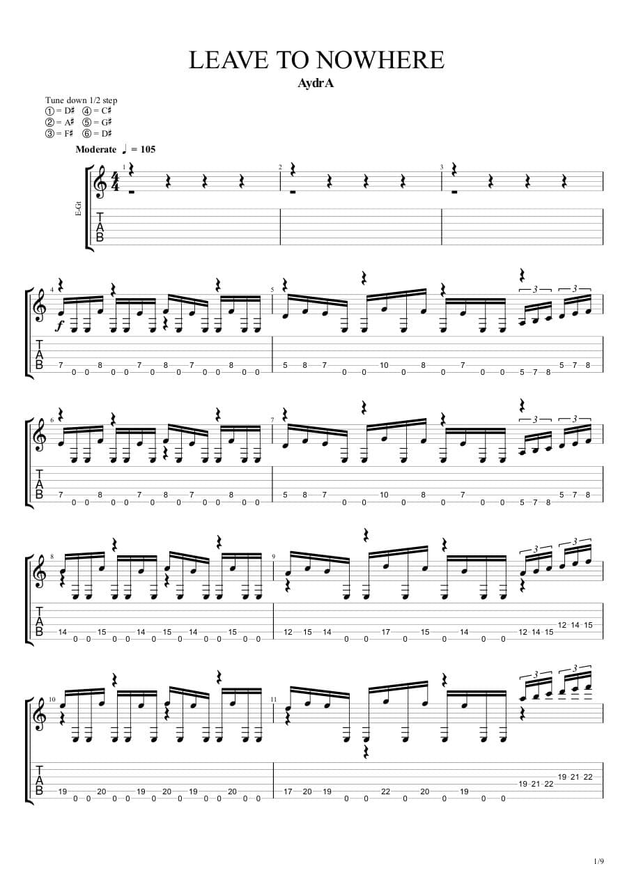 Leave to Nowhere — Guitar 2, first page