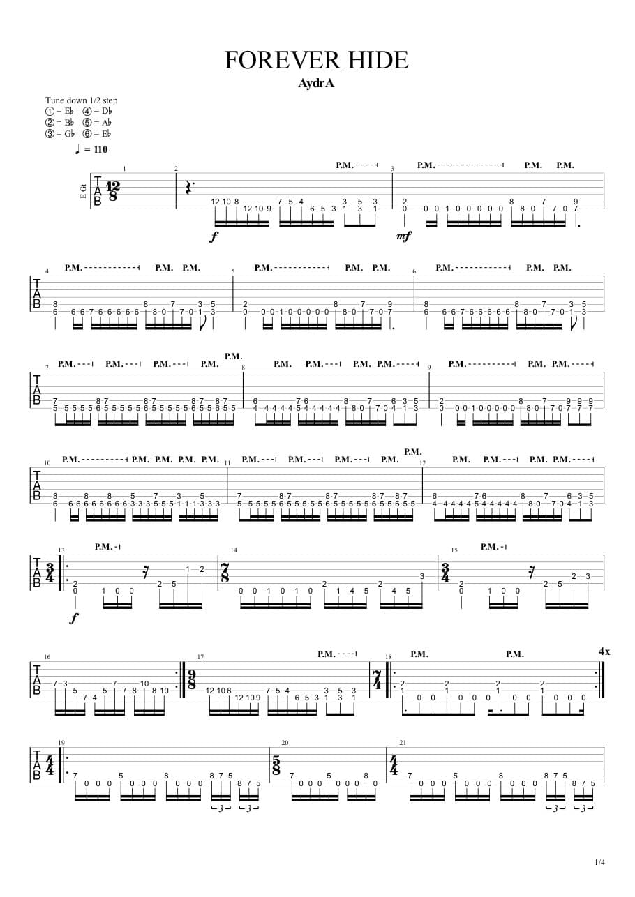Forever Hide — Guitar 1, first page