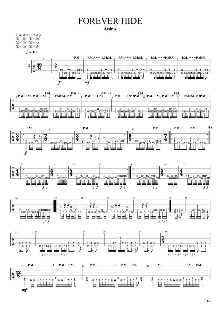 Forever Hide — Guitar 2, first page