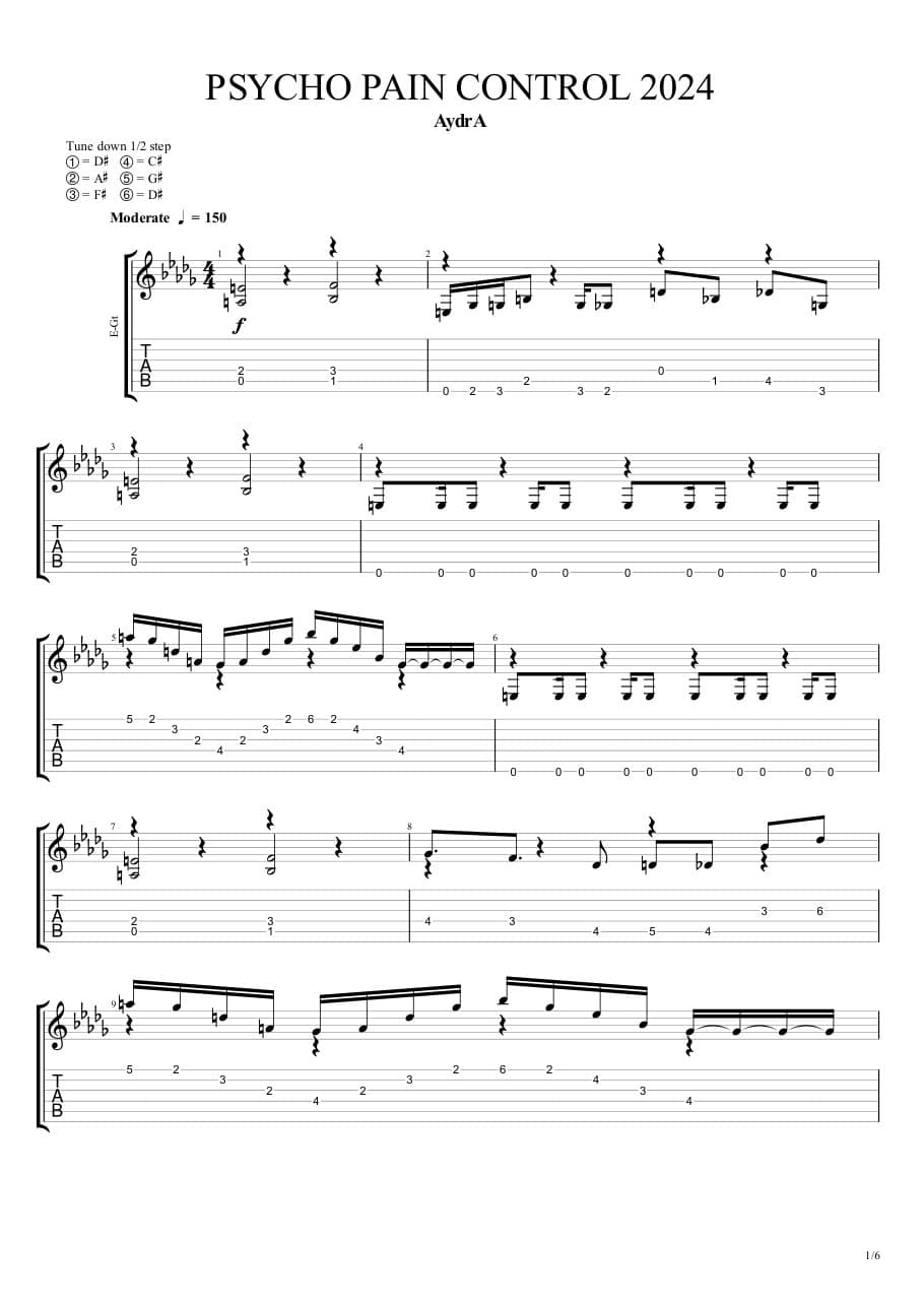 Psycho Pain Control 2024 — Guitar 2, first page
